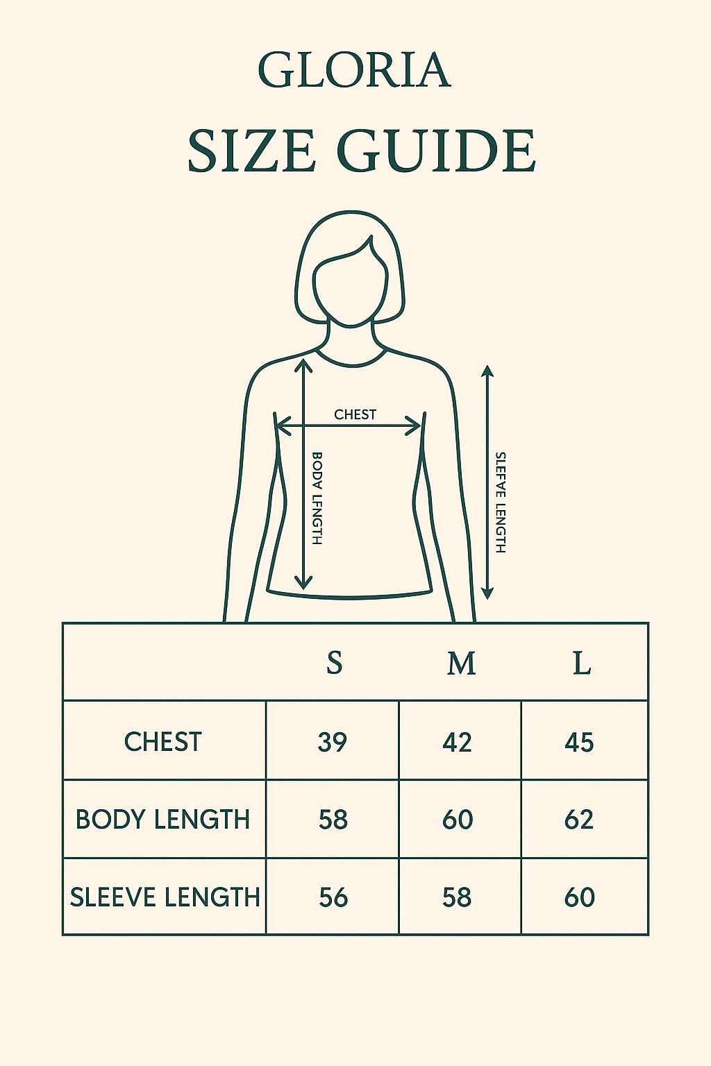 Size Chart for بيزك توب GLC