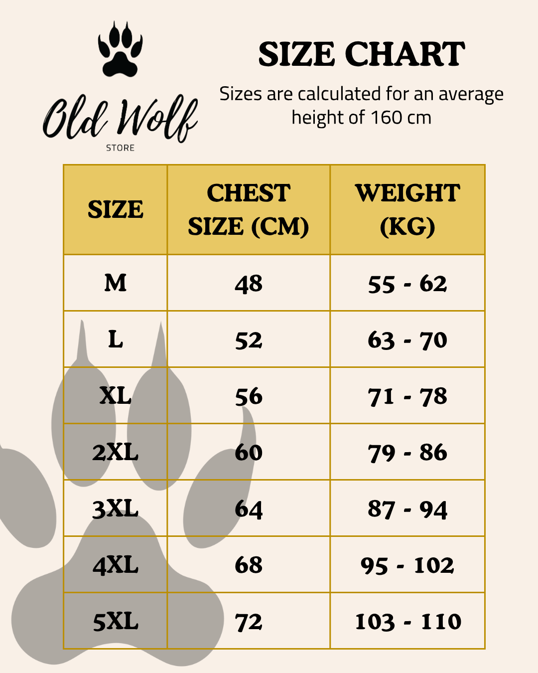 Size Chart for الفستان SJ